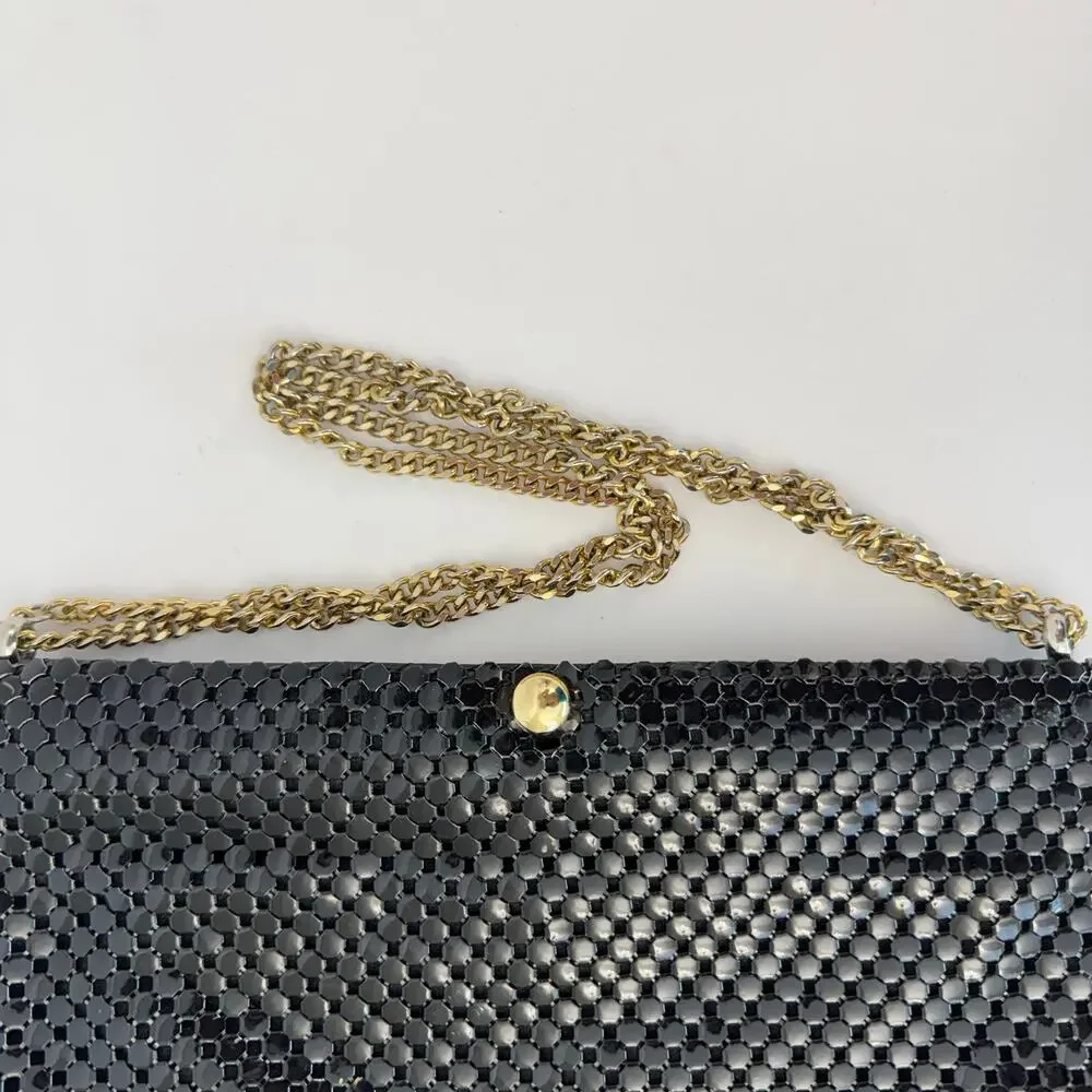 Whiting and David Metal Mesh Black Shoulder Bag Clutch Convertible Strap